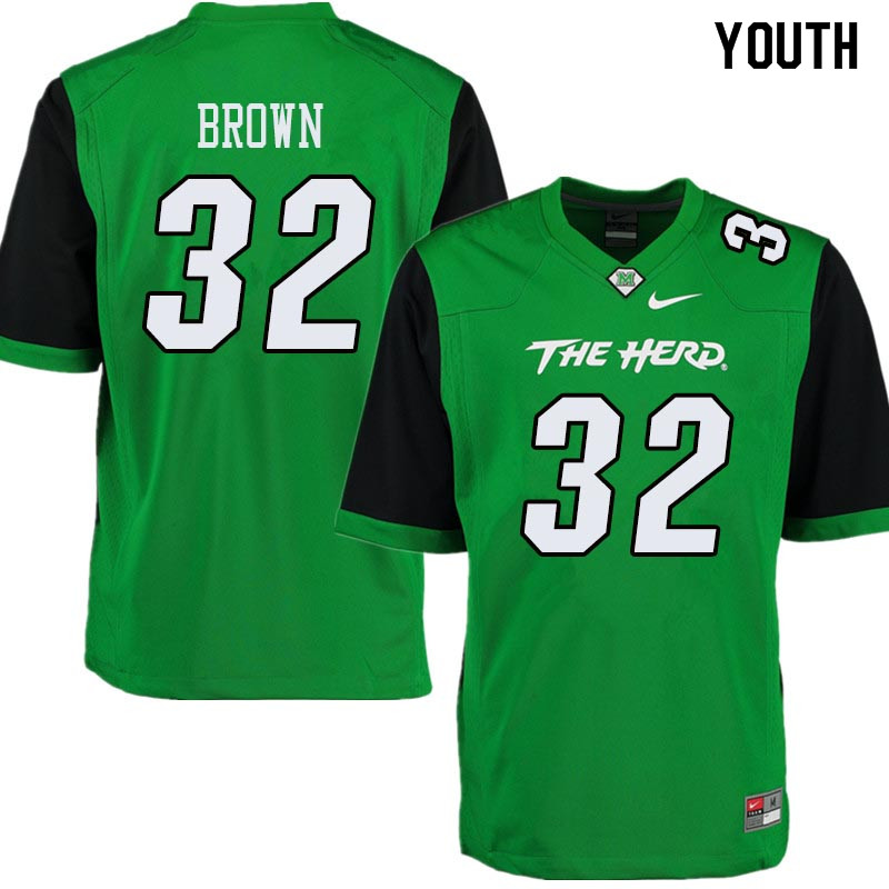 Youth #32 Tyler Brown Marshall Thundering Herd College Football Jerseys Sale-Green - Click Image to Close